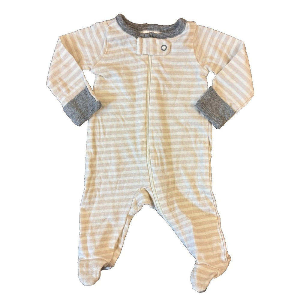 Gerber Preemie Baby Boy Sleeper Zipper Outfit Romper One Piece Cotton Tan Stripe